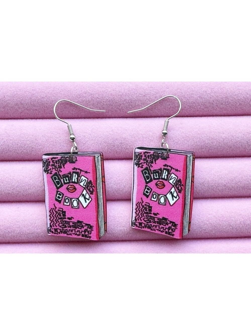 Mean Girls Burn Book Hook Earrings Hypoallergenic